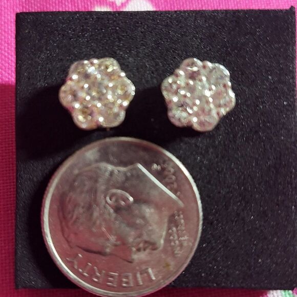 Crystal Floral Stud Earrings in Sterling Silver - Picture 4 of 5